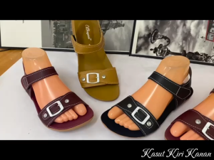 Kasut Kiri Kanan Sandal Suede Block Flat Sandal