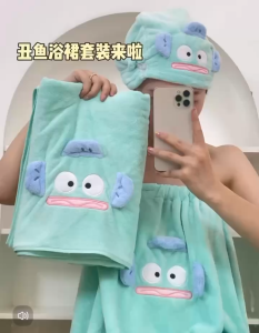 Wearable Bathrobe Coral Fleece Bathrobe Women Towel Hair Drying Cap Absorbent Bath Dress Set