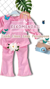 Setelan Tunik Linen Anak Perempuan 1-8 Tahun/Setelan Baju Anak
