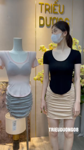 Chân váy bút chì dáng ngắn may nhún chất thun co giãn free size dưới 55kg - 7030 - trieuduong08