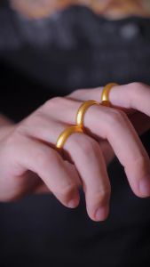 Sand Gold Pure Copper 18K Gold Plated Outer Sand Inner Light Inheritance Ring For Men Women