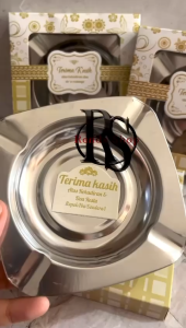 Souvenir isi 20 Pcs Asbak Stainless Kemasan Box Kertas Motif Sovenir Pernikahan Murah Mika Haji