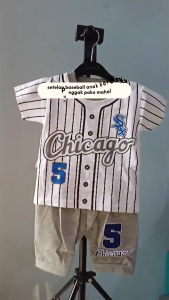 Setelan Baju bayi anak laki laki motif karakter BASEBALL Chichago usia bayi 3bln-24bln