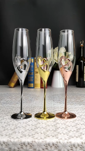 Glasspak 200ml Heart Champagne Flute Silver Color Rose Gold Color Glass Drinkware Alcohol Champagne Glass Elegant Heart Design Wine Glass Bar Glass Glassware Beverage Ware Bar Collection Bar Decoration