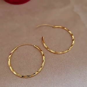 24K Saudi Gold Nasasangla pawnable 100% Original 1.4-inch large ring geometric concave earrings for women gift