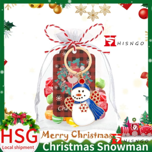 【HSG】Christmas snowman Key Ring Charm Pendant Gold Tone Christmas themed Decorative Souvenirs with label party commemorative gift