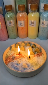 แว็กซ์เม็ดทราย Natural Sand Wax เทียนแก้วแฟนตาซี  ทำง่าย ไม่ต้องต้ม เพียงเทใส่ภาชนะจุดได้ทันที  ผลิตจากปาล์มแว็กซ์