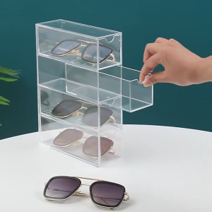 4 Drawers Eyeglass Storage Organizer Box Clear Acrylic Stackable Sunglasses Display Holder Organizer For Makeup Office I