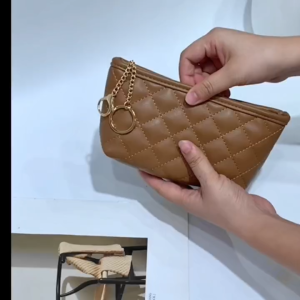 Womens Quilted Phone Holder Pouch and Chain Decor