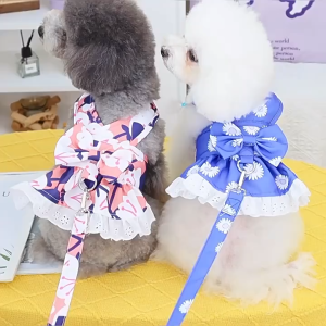 【Free shipping】 Whisker Pet Clothes for Small Dog Dog Bowknot Skirts with D-Ring Dog Dress Dog Leash Set Dog Clothes Dog Dress with Dog Leash