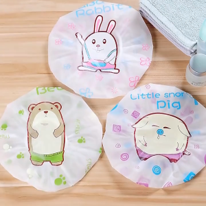 FEATSHOP64FE8 พิมพ์ลายการ์ตูน หมวกคลุมอาบน้ำ ใช้ซ้ำได้ กันน้ำกันน้ำได้ หมวก oilproof น่ารักน่ารักๆ กระต่ายกระต่ายกระต่าย ที่คลุมผม