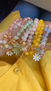 Gelang Aesthetic Daisy Rumbai Bunga Kristal Wanita - Crystal Daisy Flower Tassel Bracelet PER 2PCS