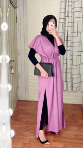 Dress Wanita Korean Style Kerut Belah Samping