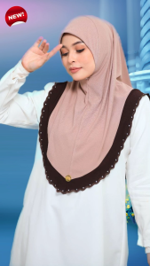 Tudung Sarung Aura Tow Tone Sulam | Tudung Sulam Mosscrepe | New Arrival Instant Hijab