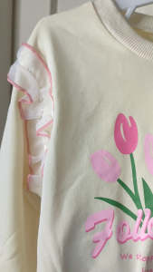 Setelan Anak Perempuan Import Sweater Tulip Flower Renda Kulot Knit Lengan Panjang Karet Kekinian