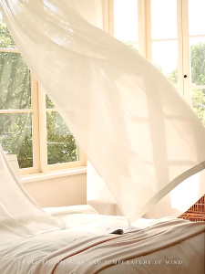 ARTHUR 1pc Korean Aesthetic White Sheer Curtain with Ring 5ft 7ft for Window Bedroom Lace Curtain for Living Room