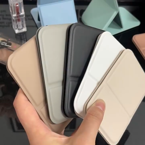 Mini Makeup Mirror Folding Makeup Mirror Stainless Steel PU Cover Portable Pocket Mirror Portable Mini Makeup Pocket Mirror Adjustable Angle Desktop Small Folding Cosmetic Mirrors High Definition Women Vanity Tools