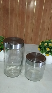 CHOBIG Toples Kaca Bulat Tabung Tutup Stainless Putar Jar Kue Madu Permen TPE