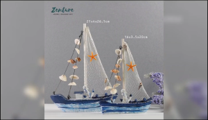 [DECOR] Zenture Wooden Fishing Boat with Seashell Fishing Net Mediterranean Creative Room Decoration Home Ocean Decor