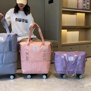 Universal Wheel Travel Bag Foldable Luggage Bag Large Capacity Oxford Dry Wet Separation Storage Bag Detachable Wheel