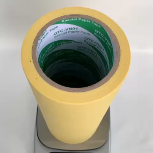 Băng keo giấy màu vàng rộng 4.7cm dài 28 mét mỗi cuộn lõi giấy 3mm - 1 cây có 6 cuộn - Shop Út Lớn