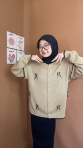 Cardigan Rajut Pita Wanita - popy cardi kancing - atasan knitwear