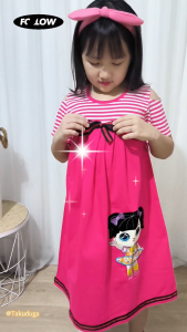 Baju Pakaian Anak Cewek Perempuan Dress Sabrina Kaos Katun Usia Umur 3 4 5 6 7 8 Tahun Bordir LOL