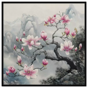 Tranh phong cảnh hoa mộc lan trên núi tranh treo tường dán tường phong thủy trang trí phòng khách.CGI-712