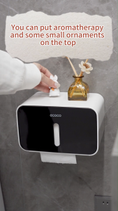 Ecoco Wall Mount Bathroom Tissue Box Toilet Paper Holder Household Multi-functional Water-proof Toilet Paper Organizer