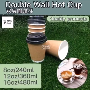 【50pcs】Coffee Cup/Double Wall Hot Cup with Lid -- 8oz 12oz & 16oz Kraft Paper Cup/ Hot Coffee/Tea/Hot Cup