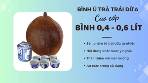 Bình ủ trà trái dừa cao cấp không sơn / Đúng chất mộc của trái dừa / Bình trà 04 - 06 lít / Bộ 6 tách uống trà
