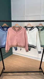 B3976 Contrast Double Zipper Knit Jacket