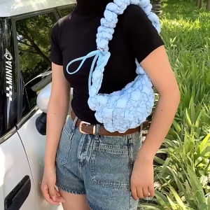 【Ready Stock+COD】 Cloud Quilted Shoulder Bag Bubbles Solid Color Messenger Bag Casual Pleated Shopping Bag Women Girls