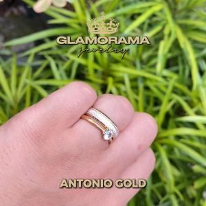 Wedding Ring Set 3-in-1 Gold-Plated 18K Gold Filled Finish for Proposal & Wedding | Glamorama Jewelry | "Antonio"