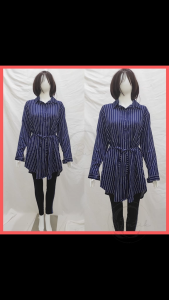 056 Tunik Salur Cantik Model Kemeja Lengan Panjang Terusan Panjang Ikat Pinggang Bahan Shakia Muslimah Wear Hijab [SALE JANUARI 25]