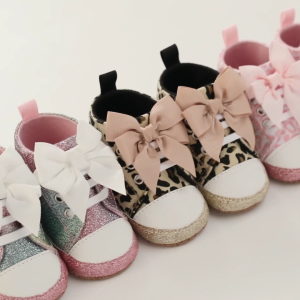 Newborn Baby Shoes: Sports Shoes, Canvas Shoes, Anti Slip Fabric Sole, Bow Tie High Top Shoes