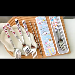 Bộ muỗng thìa đũa cá nhân inox hoạt hình Sanrio Kuromi Melody Cinnamoroll dễ thương