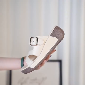 DOSReal Xăng đan đế xuồng Cho Phụ Nữ Hàn Quốc mới bằng da thật phong cách Phụ Nữ Dép đế bằng kích thước lớn 35-42 tăng chiều cao Womens Dép Giày lười nữ Dép đế bằng Dép