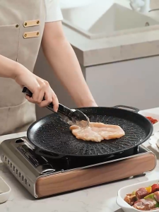 st537 กระทะปิ้งย่างขอบยก ทรงย่างเนย ไม่ติดกระทะ สำหรับเตาแก๊ส เตาถ่านและเตาอื่นๆ พกพาสะดวก ขนาด 29cm (Raised edge grill pan grilled in butter.)