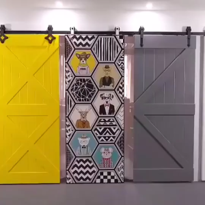 6FT 6.6FT 8FT Rel Pintu Geser Sleding Pintu Ganda Bisa Tumpang Tindih Bergerak Kit Katrol Senyap Barn Door Sliding Pintu Geser Industrial Door Track Tidak ada Pintu