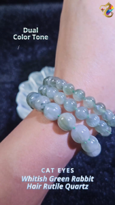 Collection Grade Rare Dual Color Tone Cat Eyes Whitish Green Rabbit Hair Rutile Quartz Bracelet
