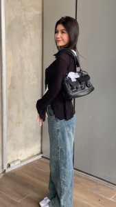 MAGIA Agatha Bag BrownLeather Shoulderbag With Coquette Ribbon