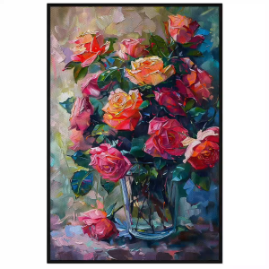 Tranh tĩnh vật phong thủy trừu tượng bình hoa hồng rực rỡ tranh treo tường dán tường decor nội thất.CGI-793