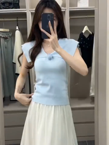 🔥[C315] Áo len Montoghi Dệt kim VAI BÈ cài HOA HỒNG GIỮA dáng lửng Quảng Châu - kholenqc