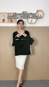 Ninabobo SL011 Kaos Crop Top Halter Neck Baju Atasan Wanita T-Shirt Lengan Pendek Unfinished Style Croptee