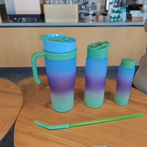 (Buy One take 2) Gradient Color Water Tumbler with Straw Handle and Stickers Bottle Set