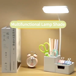 USB Rechargeable Storage Desk Lamp LED Dim Light With Pen Holder Student Reading Lamp Shade For Room
