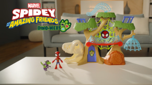 Marvel Spidey and His Amazing Friends Dino-Webs Treehouse Playset Spider-Man & Goblin Raptor 4-Inch-Scale (10cm) Action Figure Set Ages 3 & Up