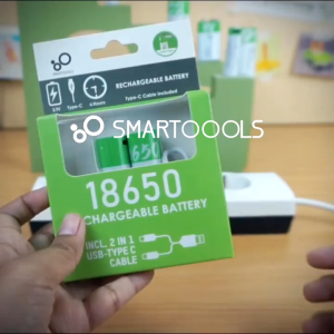 Baterai Cas Isi Ulang 18650 Smartoools Powerbatt 2pcs 3.7V Type-C USB Rechargeable Lithium Li-Ion Battery Charge