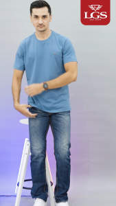 LGS - Kaze Collection - Kaos Pria Lengan Pendek Katun - Kaos Polos Bertekstur - Color Series - Slim Fit - Biru - JTS.322.S3520F.02.C